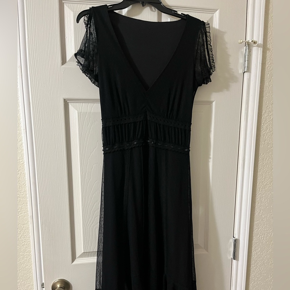 Black lace cascade dress